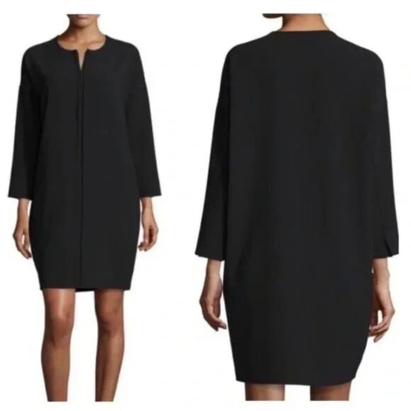 Vince Black Minimalist Shift Dress Front Seam Zipper Medium $365 Retail - Picture 8 of 8